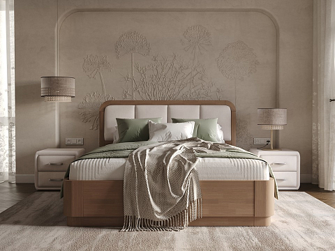 Большая двуспальная кровать Hemwood с подъемным механизмом - Кровать из натурального массива сосны с мягким изголовьем и бельевым ящиком