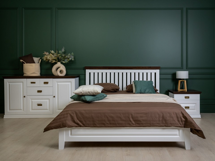 Кровать Olivia 90x190 Массив (сосна) Белая эмаль/Орех - Кровать из массива с контрастной декоративной планкой.