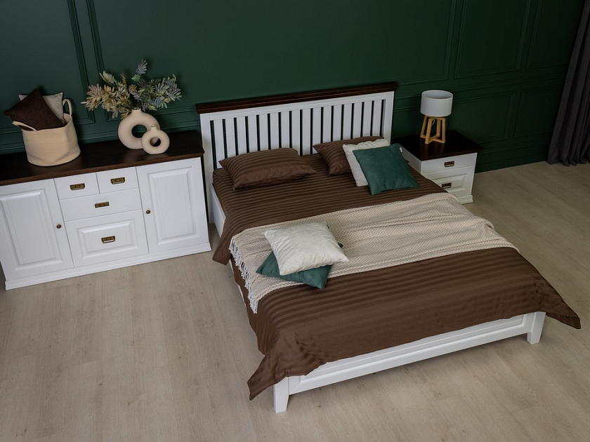 Кровать Olivia 90x200 Массив (сосна) Белая эмаль/Орех - Кровать из массива с контрастной декоративной планкой.