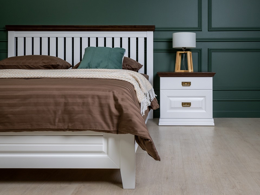 Кровать Olivia 90x200 Массив (сосна) Белая эмаль/Орех - Кровать из массива с контрастной декоративной планкой.